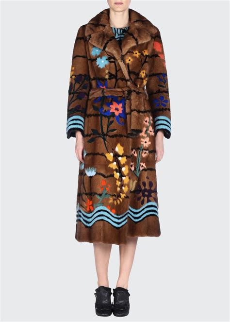 fendi floral intarsia mink fur coat